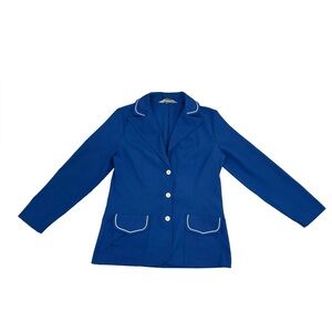 Vintage 1960s Union Made Koret Of California Blue Mod Blazer w/ White Piping Sz8